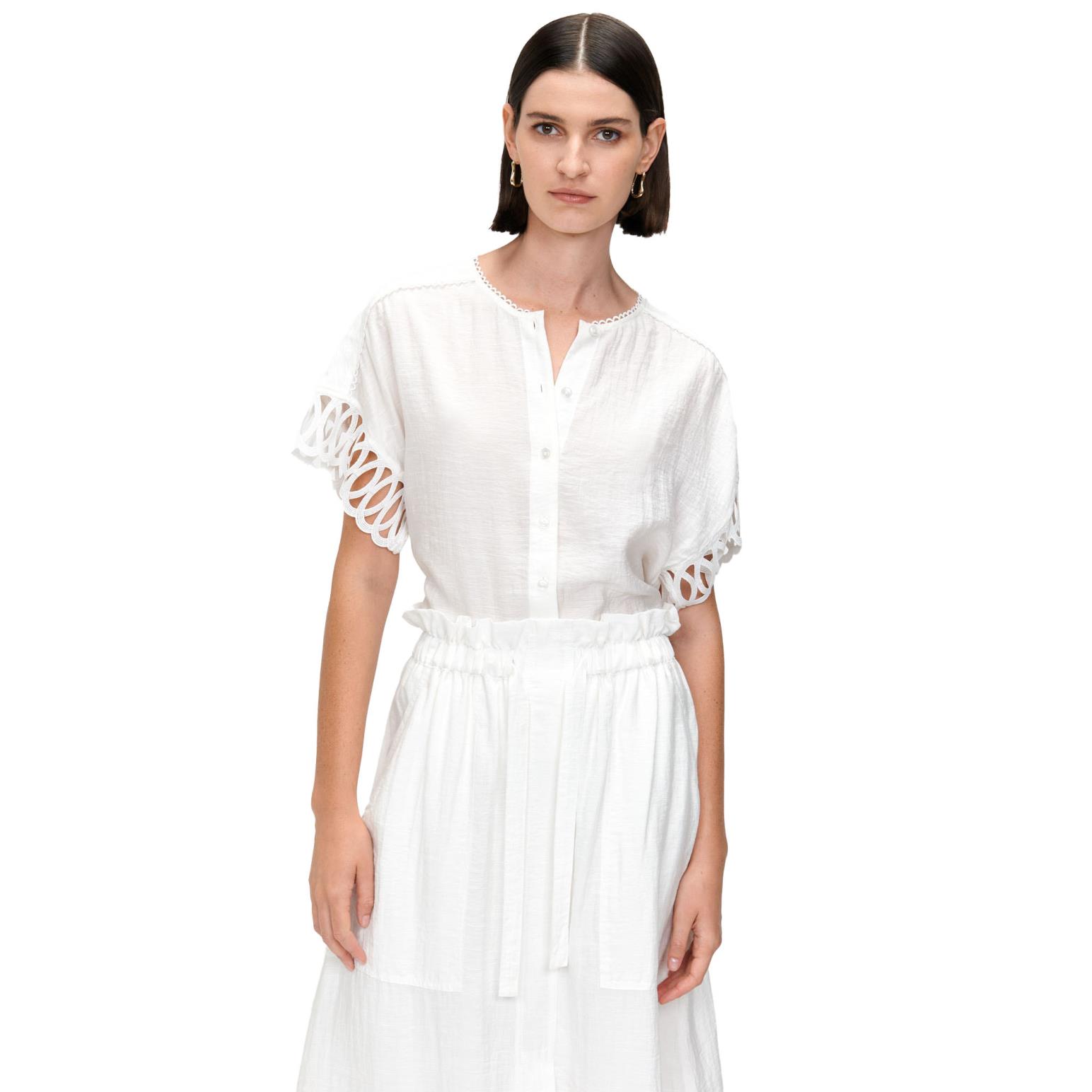 Veronika Maine Textured Viscose Shirt With Embroidery Trim